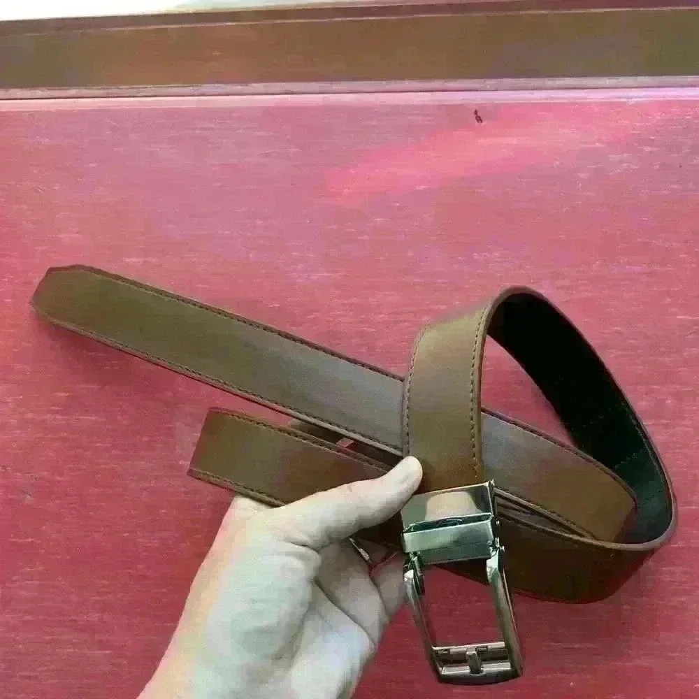 Brown Leather Belt- Sliver Buckle- 38